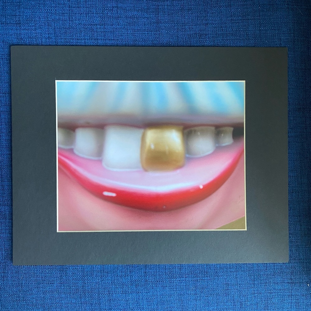 SMILE! edgy photograph pop art w black mat.